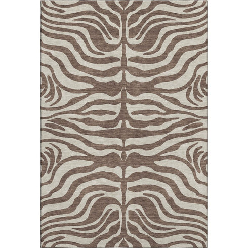 9' X 12' Brown And Beige Animal Print Washable Area Rug With UV Protection