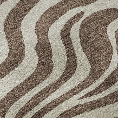 9' X 12' Brown And Beige Animal Print Washable Area Rug With UV Protection