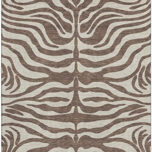 9' X 12' Brown And Beige Animal Print Washable Area Rug With UV Protection