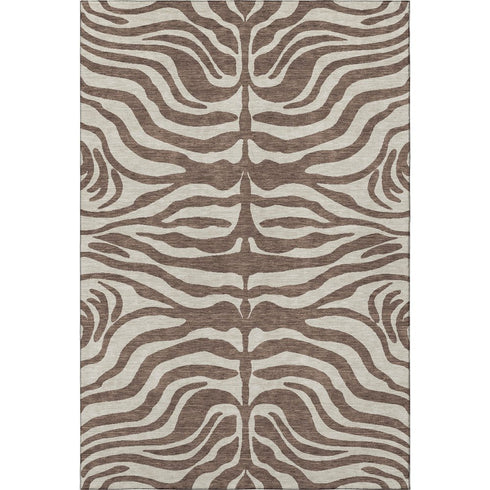 9' X 12' Brown And Beige Animal Print Washable Area Rug With UV Protection