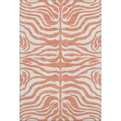 5' X 8' Coral And Ivory Animal Print Washable Area Rug With UV Protection