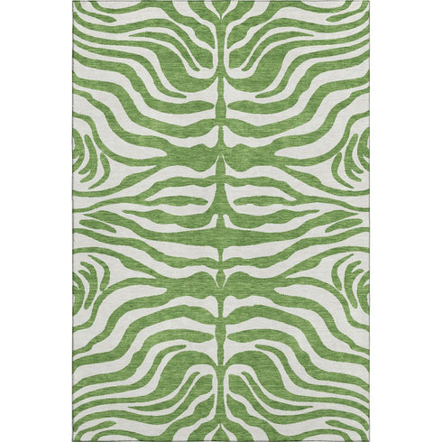 5' X 8' Green And Ivory Animal Print Washable Area Rug With UV Protection