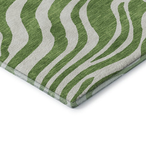 5' X 8' Green And Ivory Animal Print Washable Area Rug With UV Protection