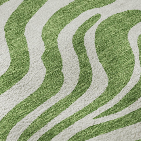 5' X 8' Green And Ivory Animal Print Washable Area Rug With UV Protection