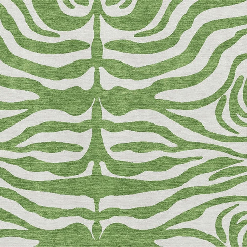 5' X 8' Green And Ivory Animal Print Washable Area Rug With UV Protection