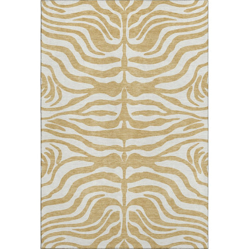 8' X 10' Gold And Ivory Animal Print Washable Area Rug With UV Protection
