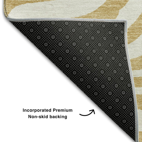 8' X 10' Gold And Ivory Animal Print Washable Area Rug With UV Protection