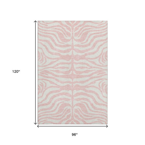 8' X 10' Pink And Ivory Animal Print Washable Area Rug With UV Protection