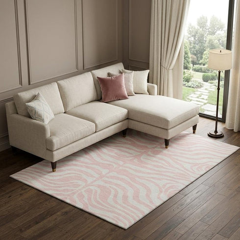 8' X 10' Pink And Ivory Animal Print Washable Area Rug With UV Protection