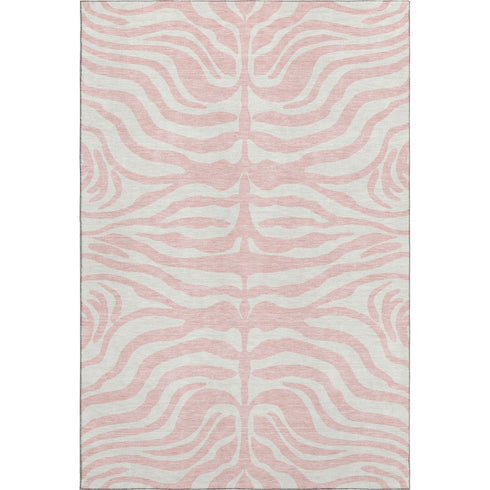 8' X 10' Pink And Ivory Animal Print Washable Area Rug With UV Protection