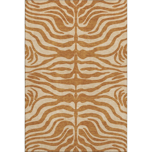 5' X 8' Rust And Beige Animal Print Washable Area Rug With UV Protection