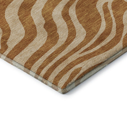 5' X 8' Rust And Beige Animal Print Washable Area Rug With UV Protection