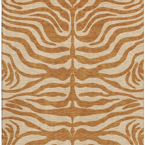 5' X 8' Rust And Beige Animal Print Washable Area Rug With UV Protection