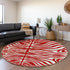 8' Red And Ivory Animal Print Washable Round Rug With UV Protection