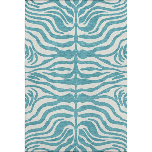 8' X 10' Teal And Ivory Animal Print Washable Area Rug With UV Protection