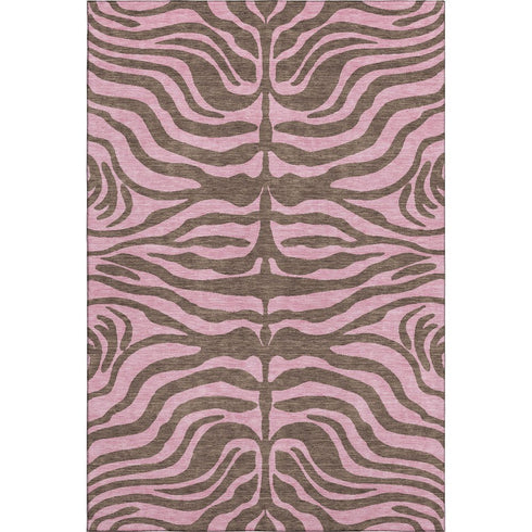 5' X 8' Brown And Pink Animal Print Washable Area Rug With UV Protection
