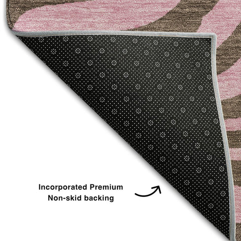 5' X 8' Brown And Pink Animal Print Washable Area Rug With UV Protection