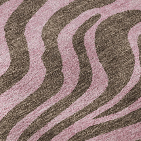 5' X 8' Brown And Pink Animal Print Washable Area Rug With UV Protection