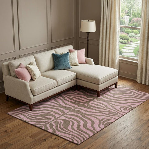 8' X 10' Brown And Pink Animal Print Washable Area Rug With UV Protection