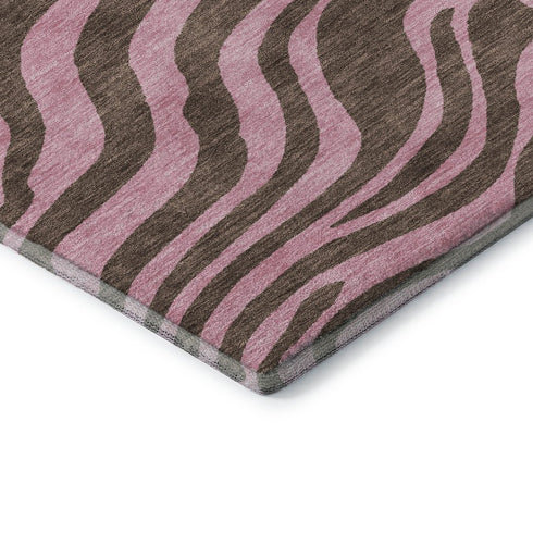 8' X 10' Brown And Pink Animal Print Washable Area Rug With UV Protection