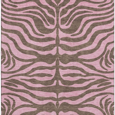 8' X 10' Brown And Pink Animal Print Washable Area Rug With UV Protection