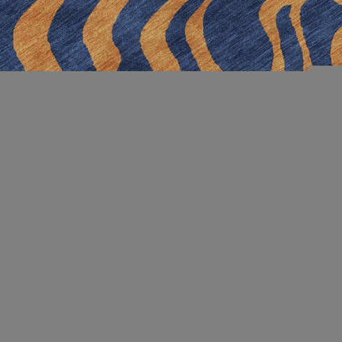 5' X 8' Navy Blue And Orange Animal Print Washable Area Rug With UV Protection