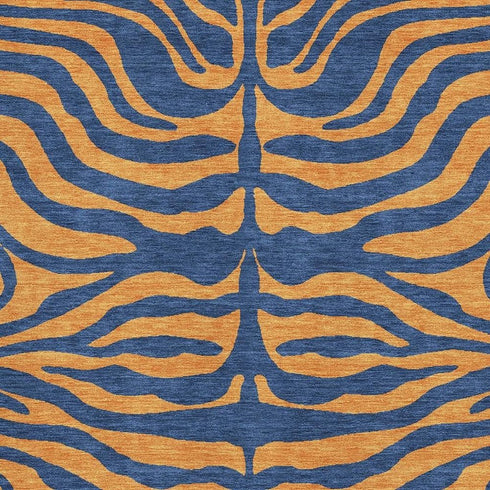 5' X 8' Navy Blue And Orange Animal Print Washable Area Rug With UV Protection