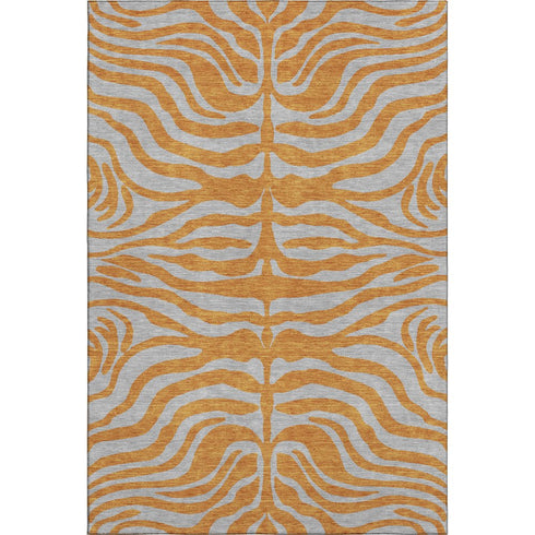 5' X 8' Orange And Gray Animal Print Washable Area Rug With UV Protection