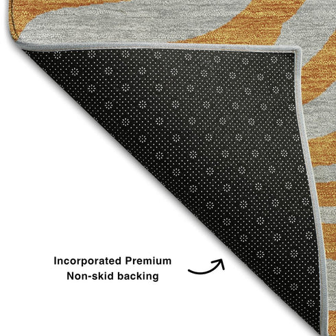 5' X 8' Orange And Gray Animal Print Washable Area Rug With UV Protection