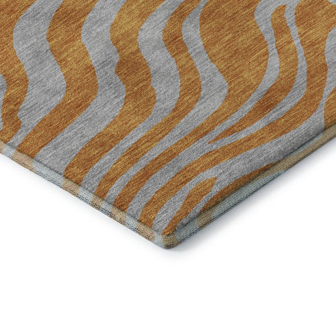 5' X 8' Orange And Gray Animal Print Washable Area Rug With UV Protection