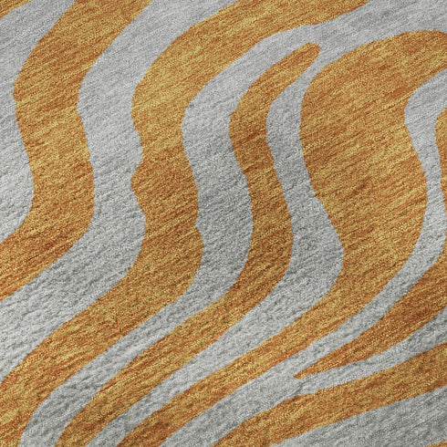 5' X 8' Orange And Gray Animal Print Washable Area Rug With UV Protection