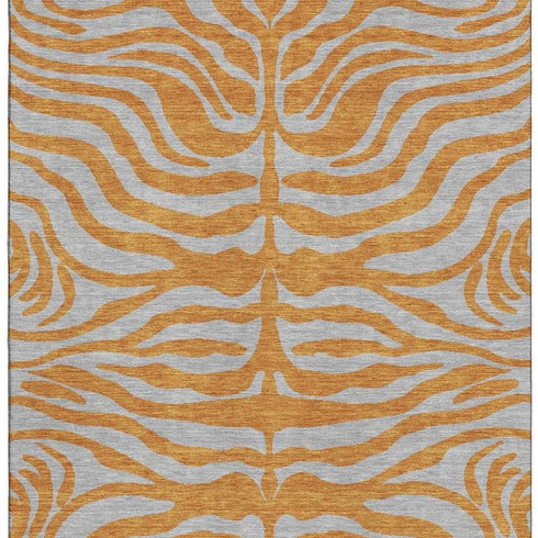 5' X 8' Orange And Gray Animal Print Washable Area Rug With UV Protection