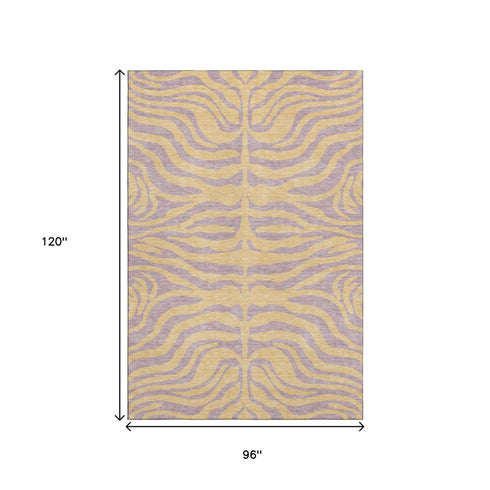 8' X 10' Peach And Lavender Animal Print Washable Area Rug With UV Protection
