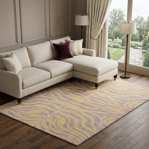 8' X 10' Peach And Lavender Animal Print Washable Area Rug With UV Protection
