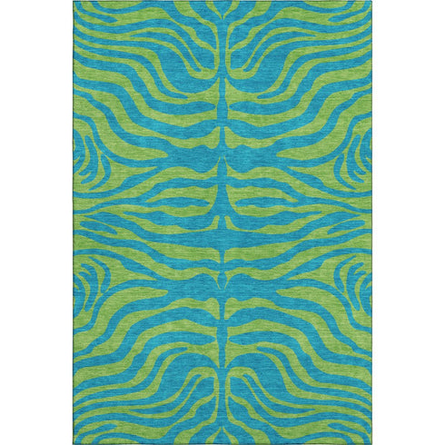 8' X 10' Teal And Lime Green Animal Print Washable Area Rug With UV Protection