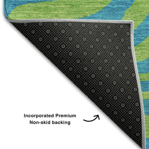 8' X 10' Teal And Lime Green Animal Print Washable Area Rug With UV Protection