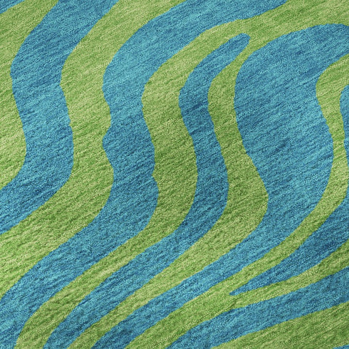 8' X 10' Teal And Lime Green Animal Print Washable Area Rug With UV Protection