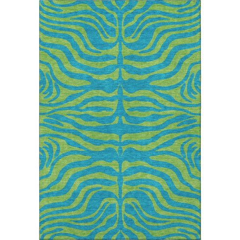 8' X 10' Teal And Lime Green Animal Print Washable Area Rug With UV Protection