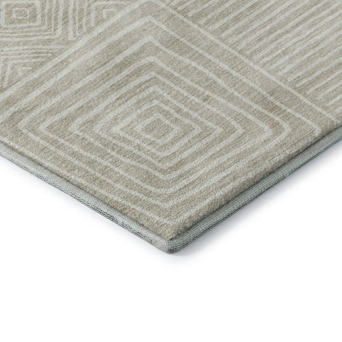 8' Beige And Ivory Geometric Washable Round Rug With UV Protection
