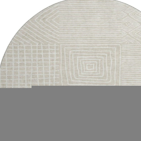 8' Beige And Ivory Geometric Washable Round Rug With UV Protection