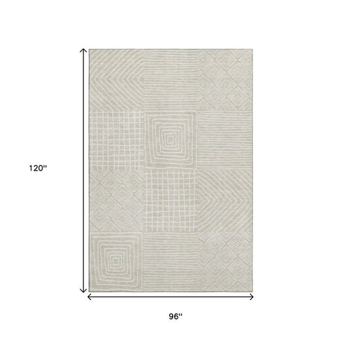 8' X 10' Beige And Ivory Geometric Washable Area Rug With UV Protection
