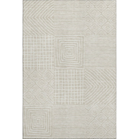 8' X 10' Beige And Ivory Geometric Washable Area Rug With UV Protection