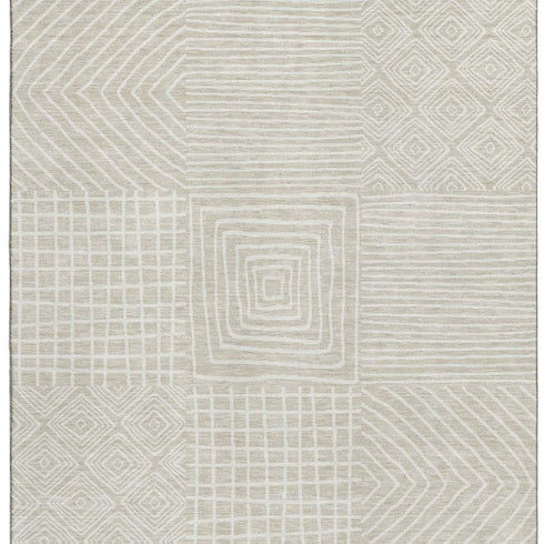8' X 10' Beige And Ivory Geometric Washable Area Rug With UV Protection