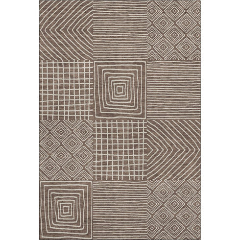 5' X 8' Brown And Beige Geometric Washable Area Rug With UV Protection