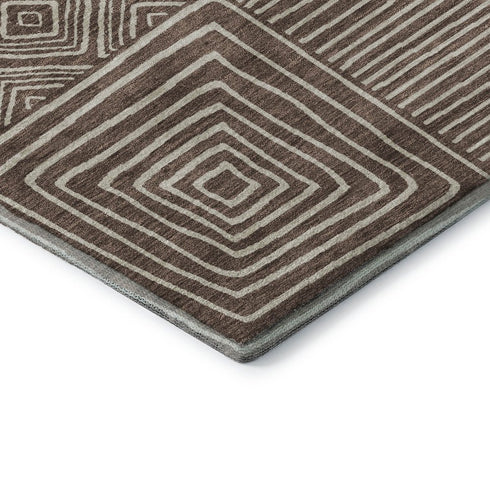 5' X 8' Brown And Beige Geometric Washable Area Rug With UV Protection