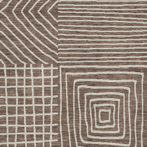 5' X 8' Brown And Beige Geometric Washable Area Rug With UV Protection