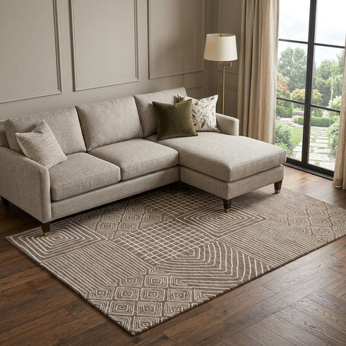 8' X 10' Brown And Beige Geometric Washable Area Rug With UV Protection
