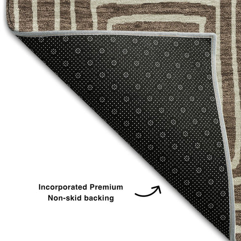 8' X 10' Brown And Beige Geometric Washable Area Rug With UV Protection