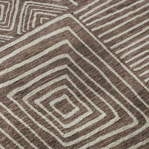 8' X 10' Brown And Beige Geometric Washable Area Rug With UV Protection