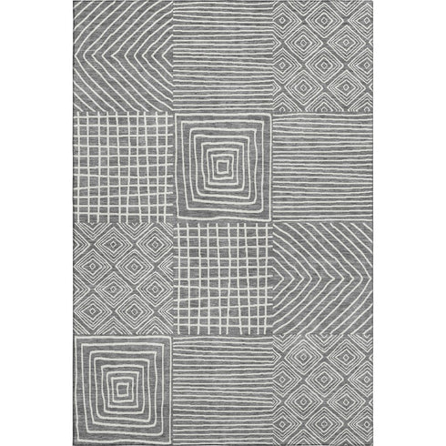 5' X 8' Charcoal And Ivory Geometric Washable Area Rug With UV Protection